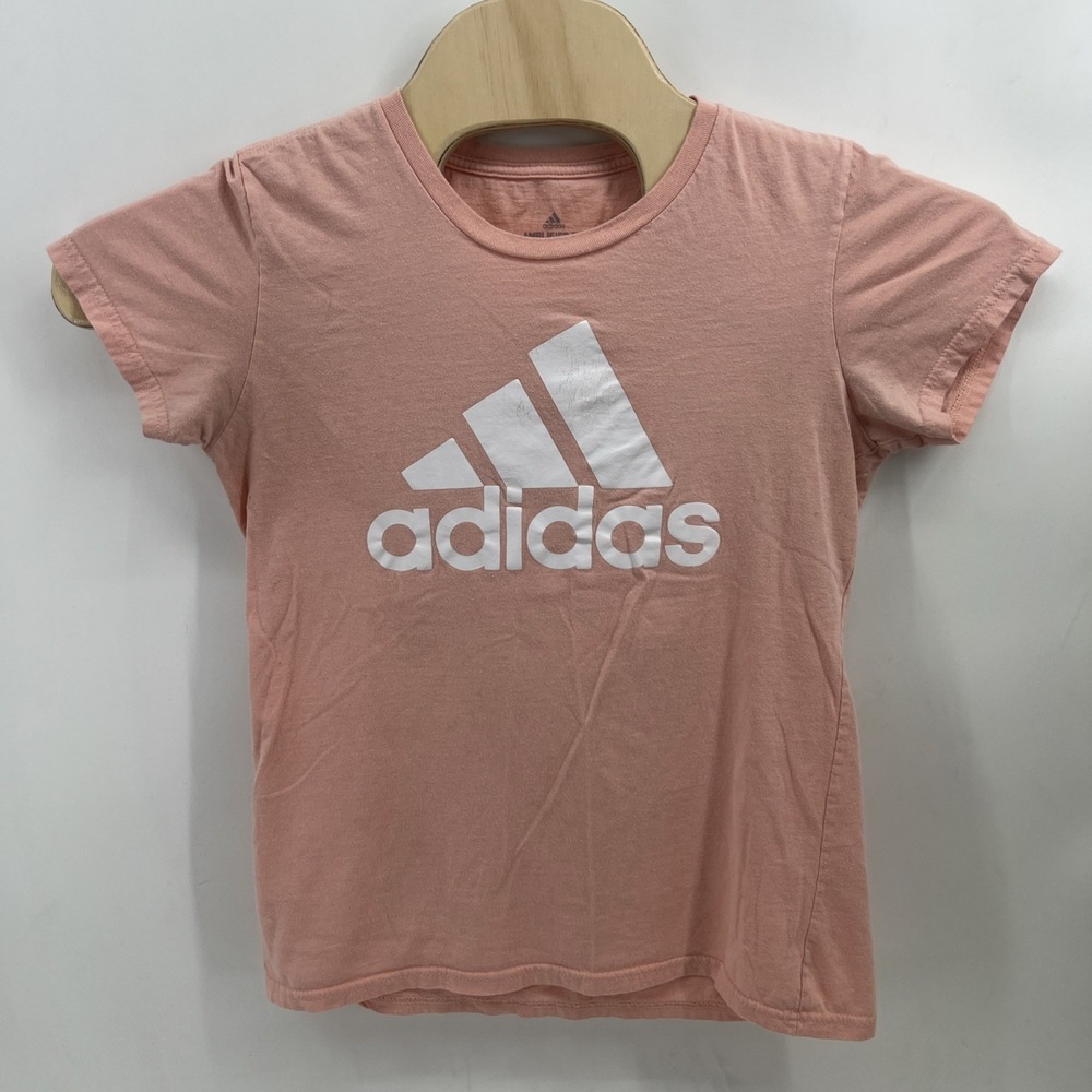 Adidas  Womens Pink Short Sleeve T shirt Front Logo Size Small
